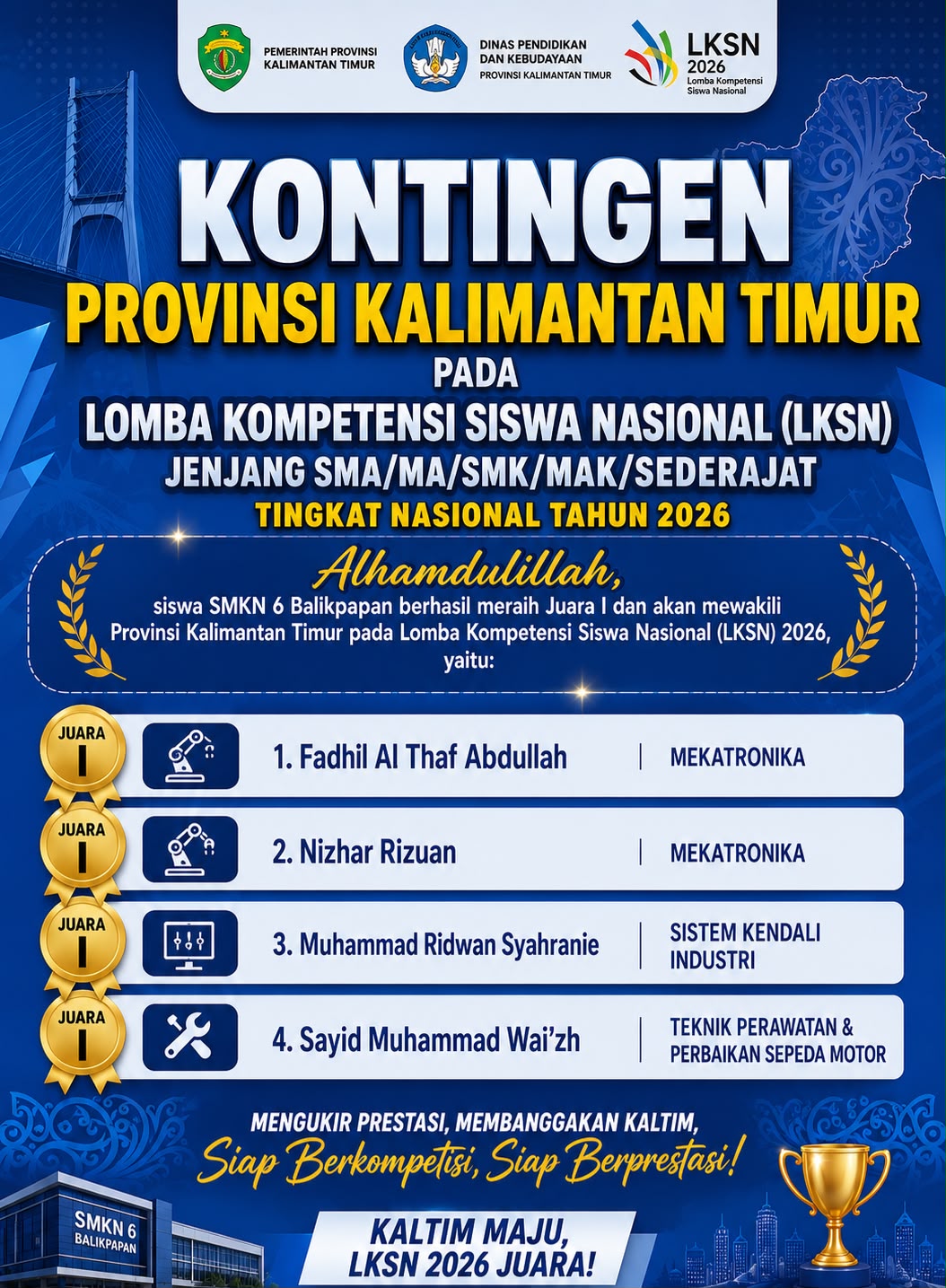 Juara 1 LKSN Tingkat Provinsi Kalimantan Timur